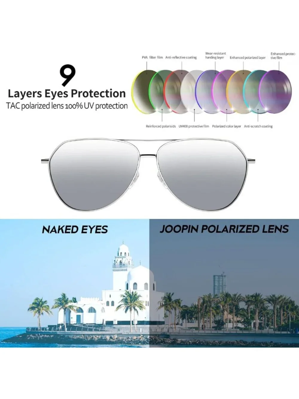 Polarized Metal Aviation Sunglasses for Men & Women | Classic UV400 Rectangle